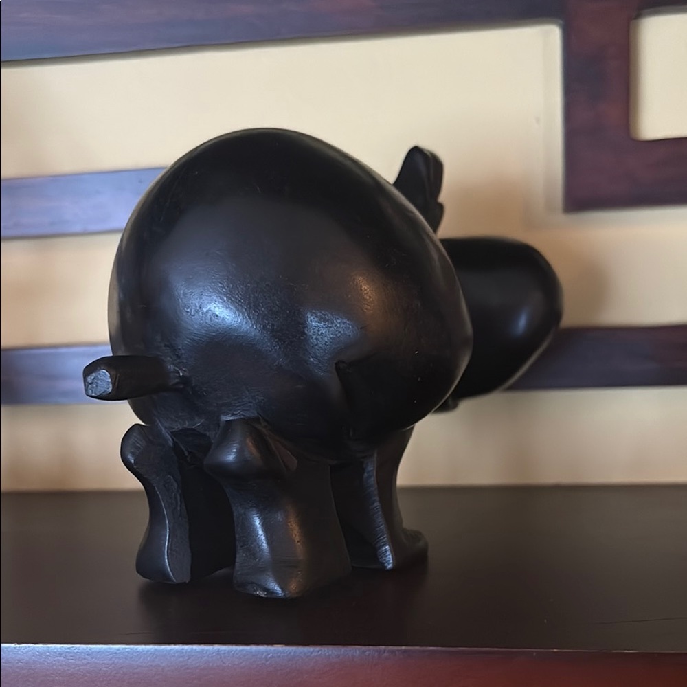 Hand Carved Wood House Hippo Sculpture Art - Picture 6 of 9
